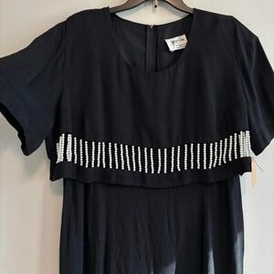 Vintage Y2K Whimsical Beaded Short Sleeve Maxi Formal Black‎ Dress-Extra Large